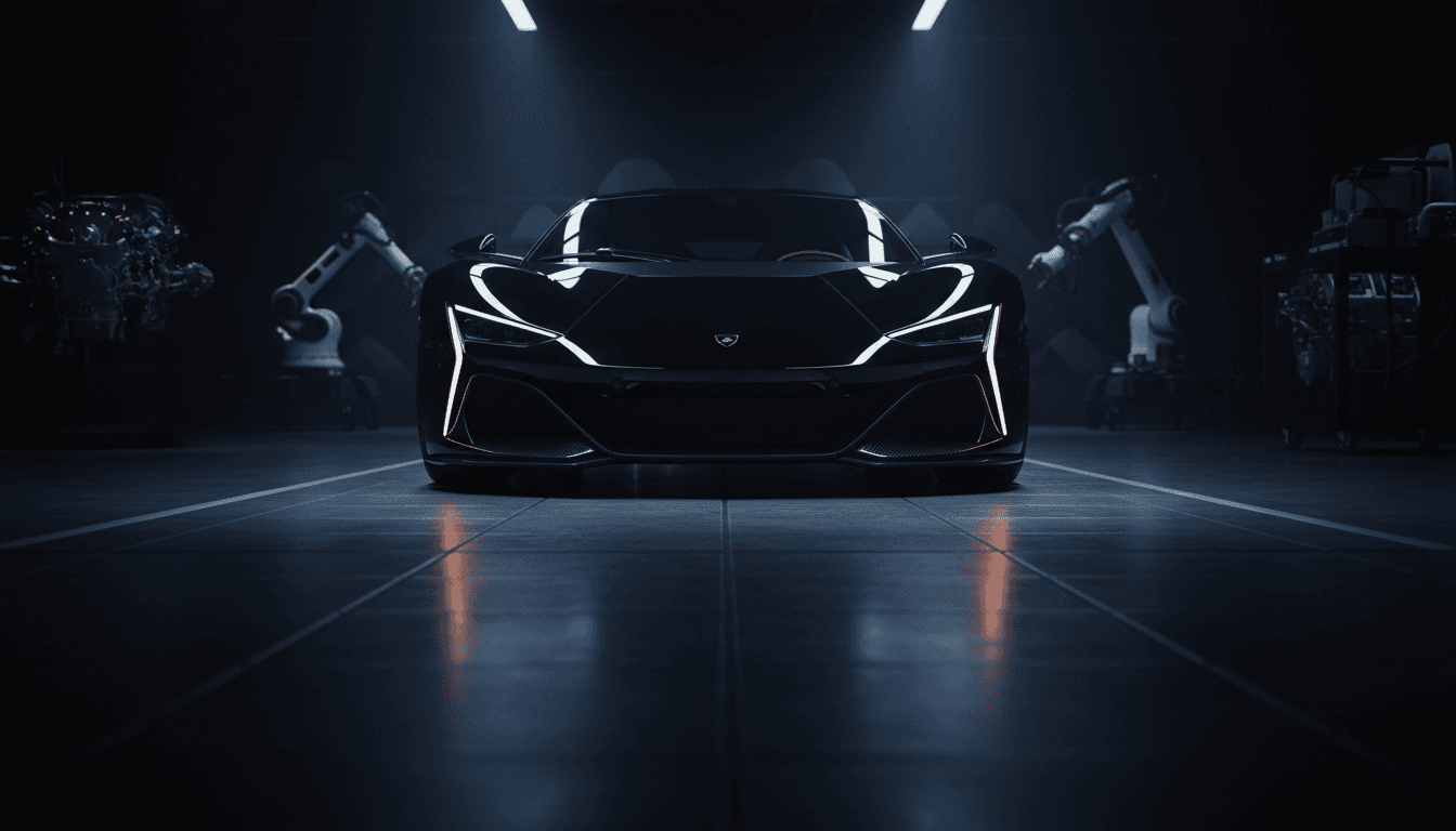 Rare luxury vehicle displayed under gallery lighting in showroom setting