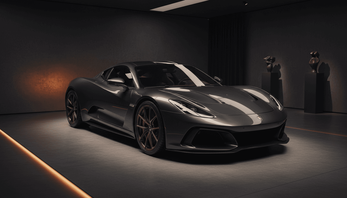 Rare luxury vehicle displayed under refined gallery lighting in an exclusive private showroom